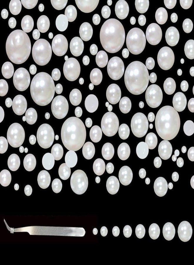 DIY Crafts 260, Mixed Unassorted Flat Back Pearls Half Pearl Bead Flatback Plastic Craft with Tweezers for Shoes Phone Nail Art Making for DIY Craft, Jewelry M (260) - Image 1